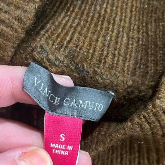 Vince Camuto Womens Cropped Cable Knit Sweater High Neck Pullover Brown Size S - Picture 3 of 4